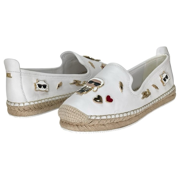 Karl Lagerfeld Michaela Emblem Studded White Leather Womens Flats Size 9.5M - Picture 13 of 14